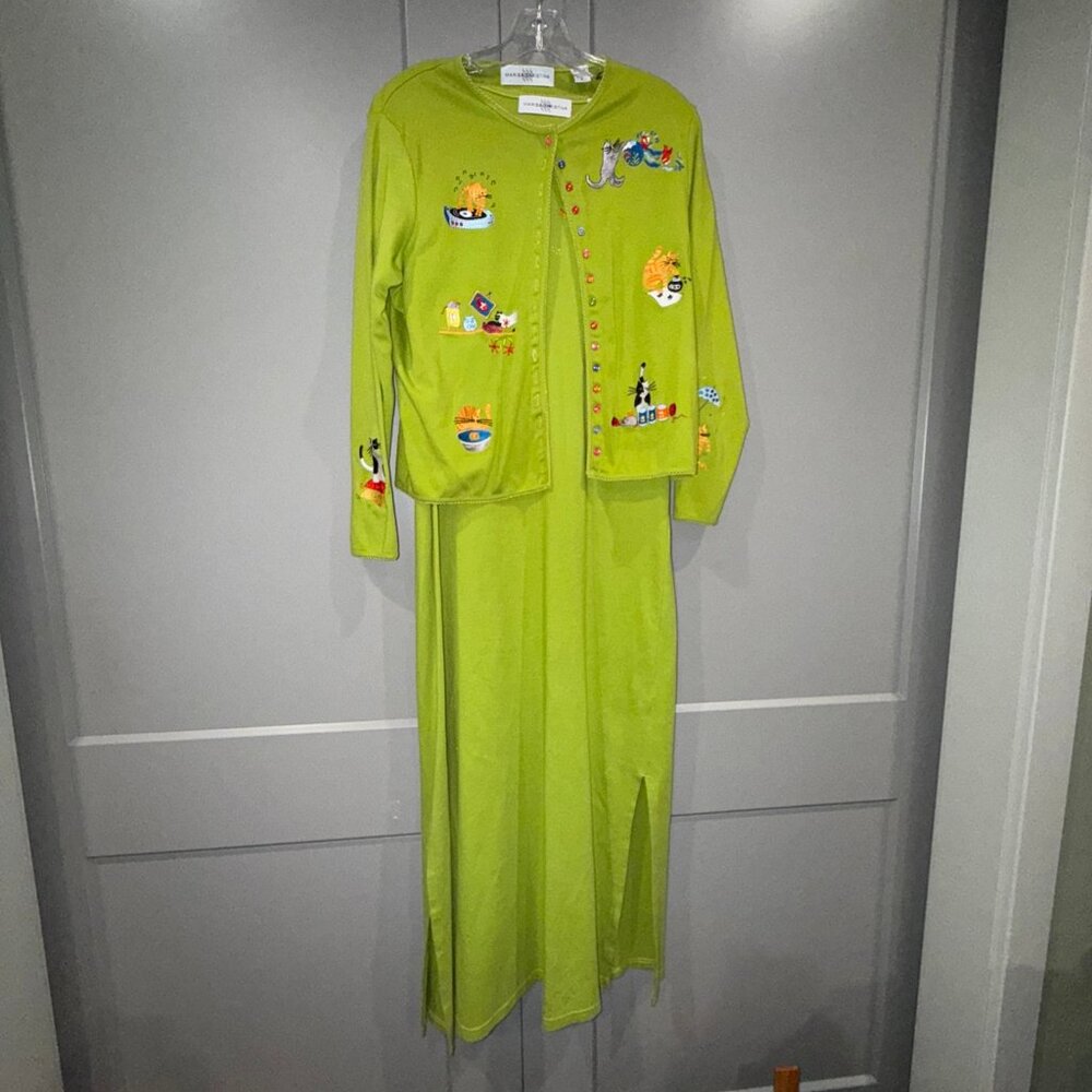 Marisa Christina Women's Embroidered Cardigan & Maxi Dress Set Size M Green